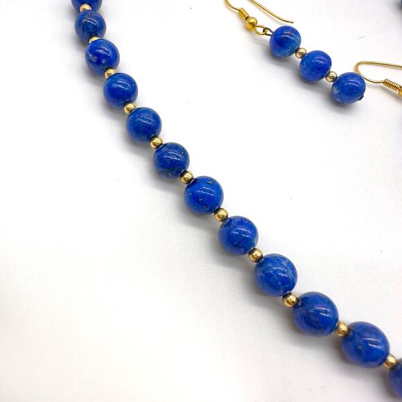 Lapis Lazuli Beaded Necklace Earring Set w 14K Gold Spacer Beads and Clasp ~58g - Picture 10 of 12